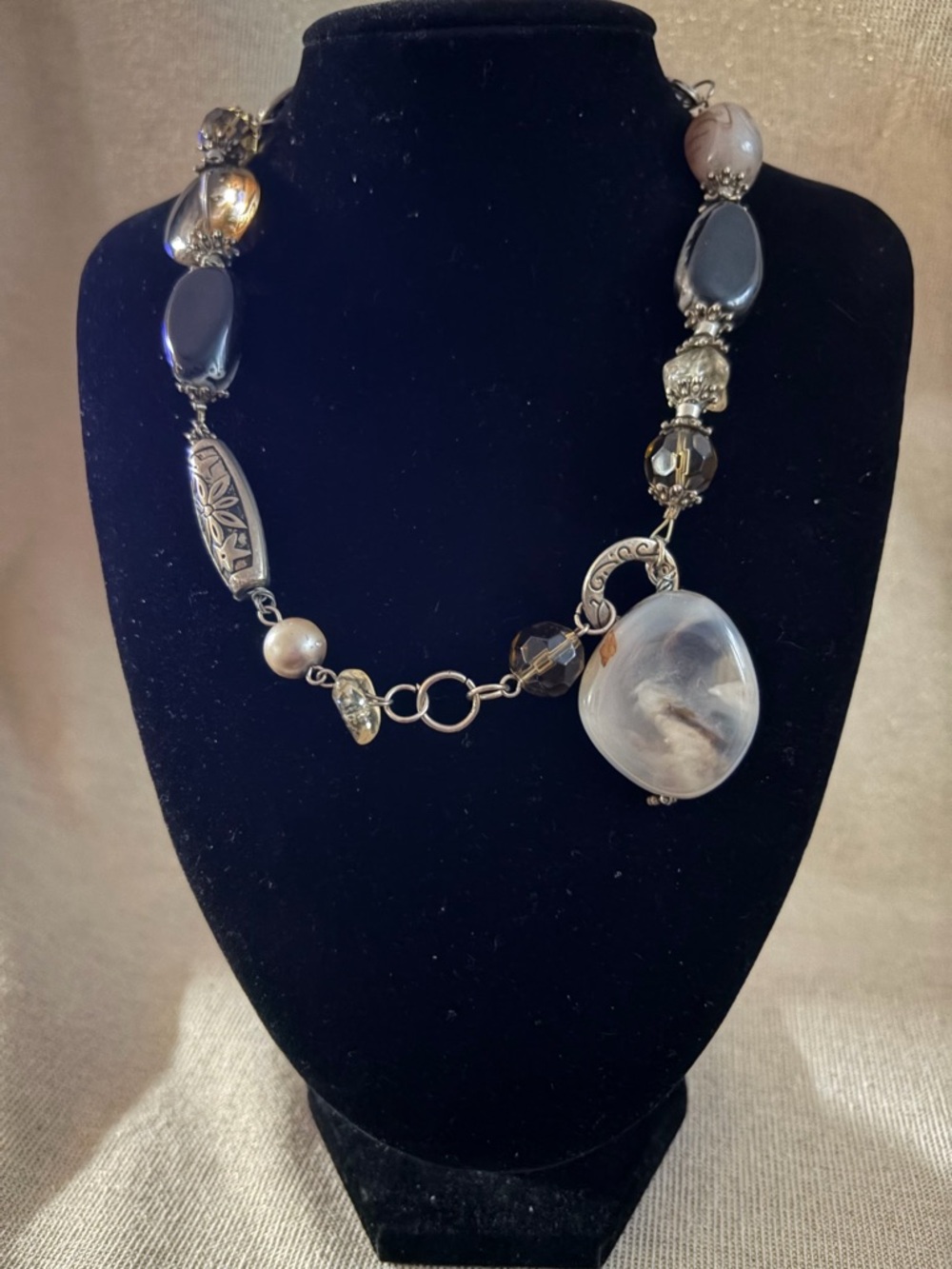 Cookie Lee Gray Agate Statement Necklace - Women Jewelry